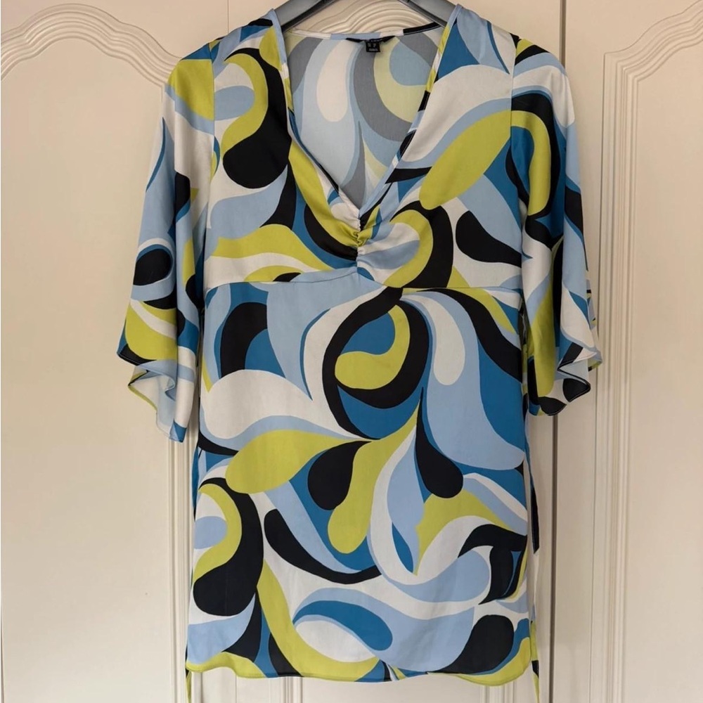 New Look Blue and Yellow Abstract Blouse